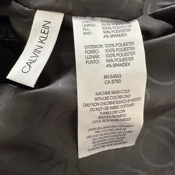 Calvin Klein Men’s Black Zipper Front Rib-Knit Trim Quilted Jacket XL
